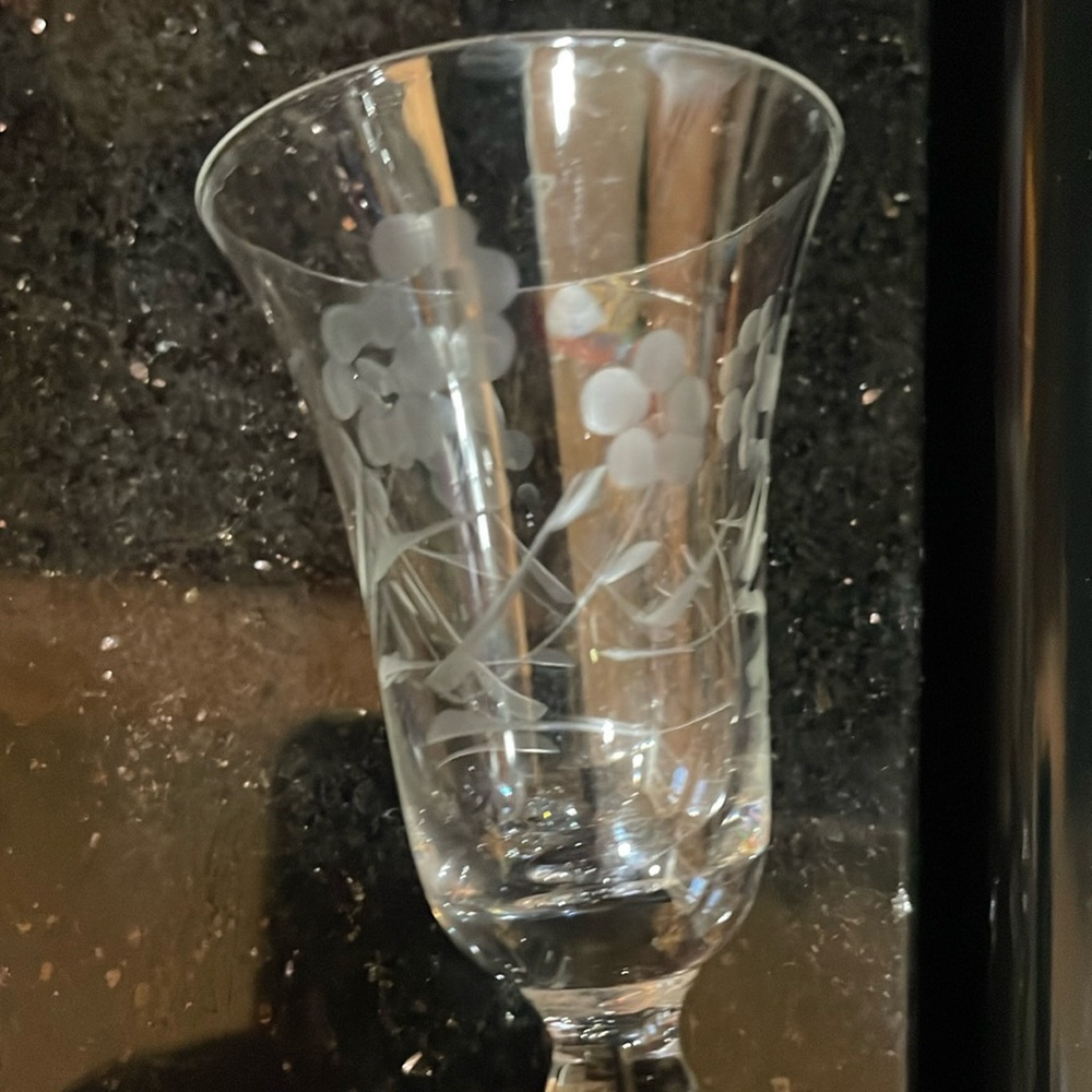 Etched vintage cordial glasses